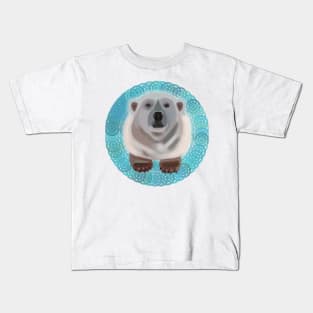 Polar Bear on turquoise circular pattern Kids T-Shirt